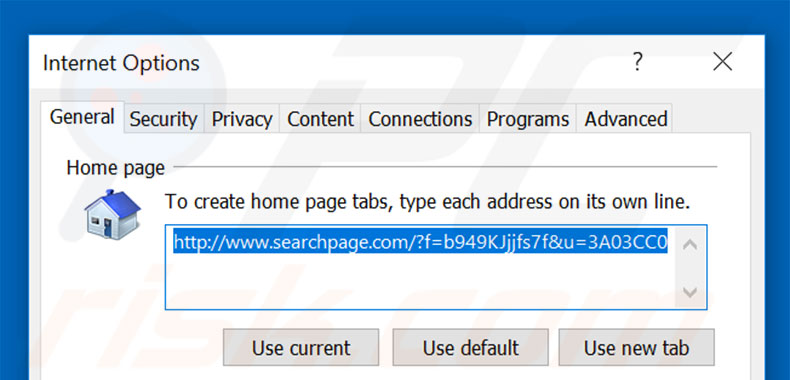 Removing searchpage.com from Internet Explorer homepage