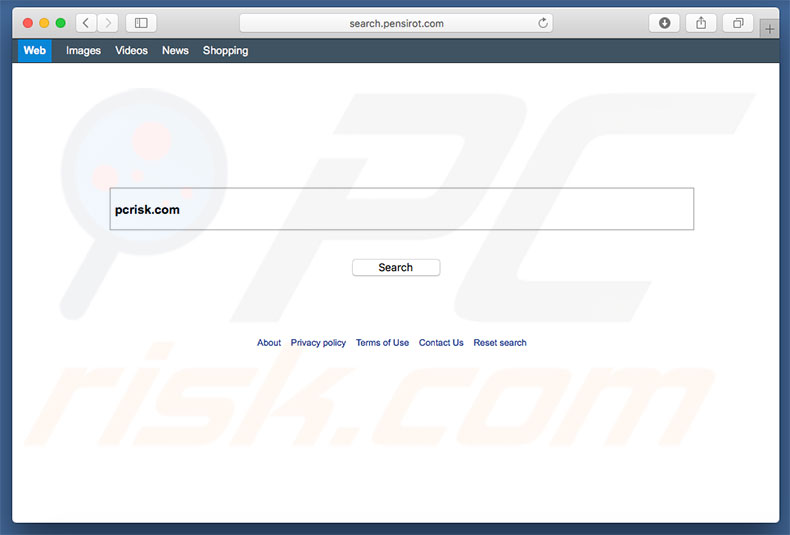 search.pensirot.com browser hijacker on a Mac computer