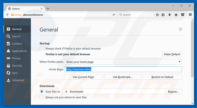 Removing startme.online from Mozilla Firefox homepage