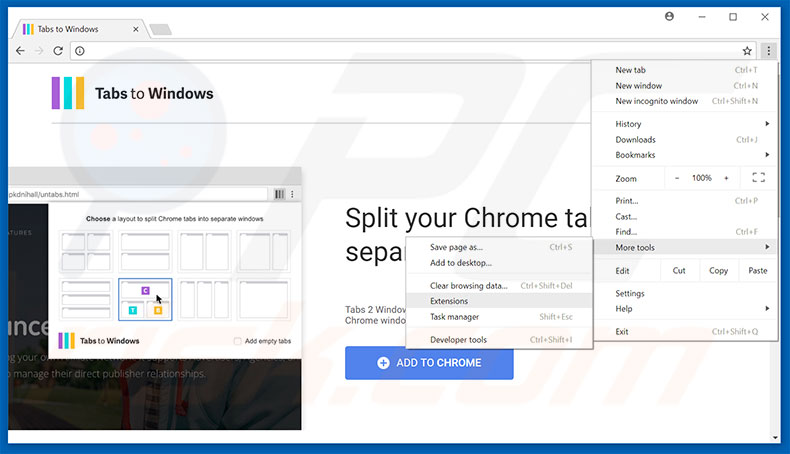 Removing Tabs To Windows  ads from Google Chrome step 1