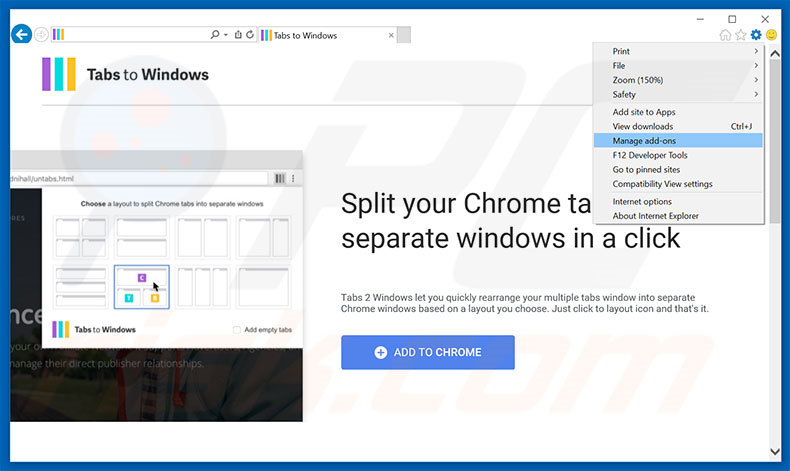 Removing Tabs To Windows ads from Internet Explorer step 1