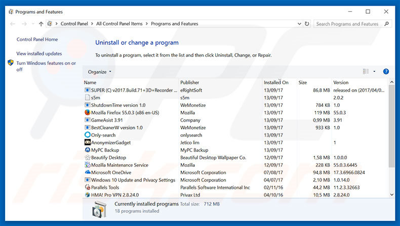 Unauthorized Access Detected ! adware uninstall via Control Panel