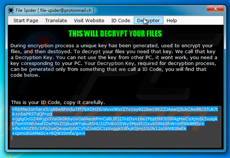 File Spider popup Decrypter