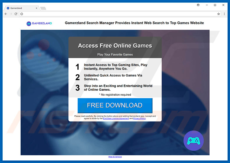 Website used to promote GamerzLand browser hijacker