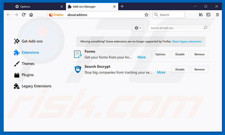 Removing hp.mysearch.com related Mozilla Firefox extensions