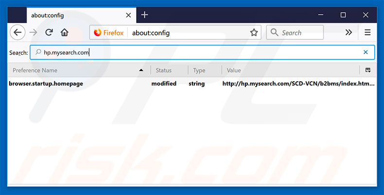 Removing hp.mysearch.com from Mozilla Firefox default search engine