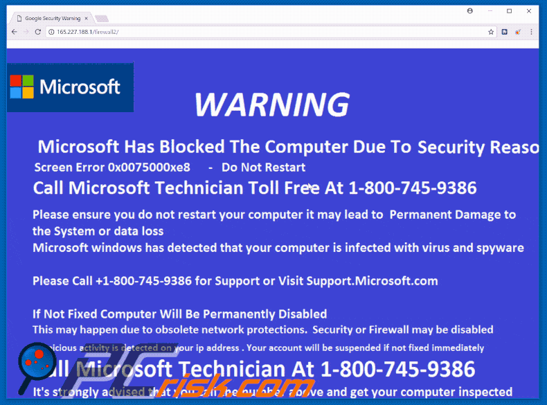 Gif oszustwa Microsoft Has Blocked The Computer