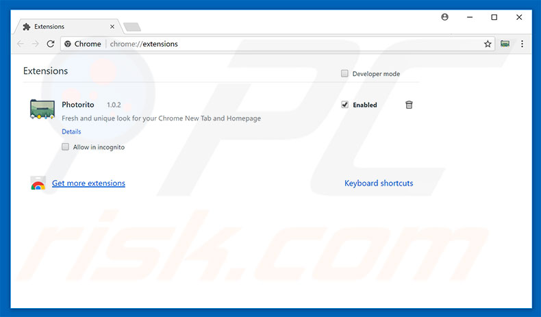 Removing photorito.me related Google Chrome extensions