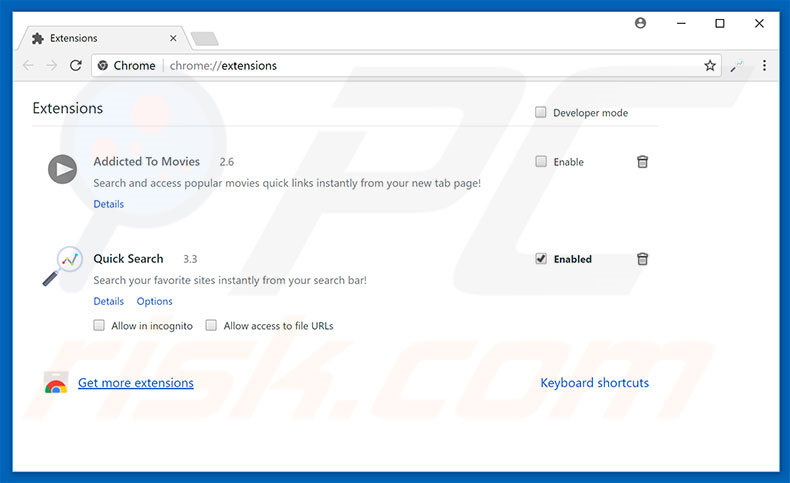 Removing search.searchquicks.com related Google Chrome extensions