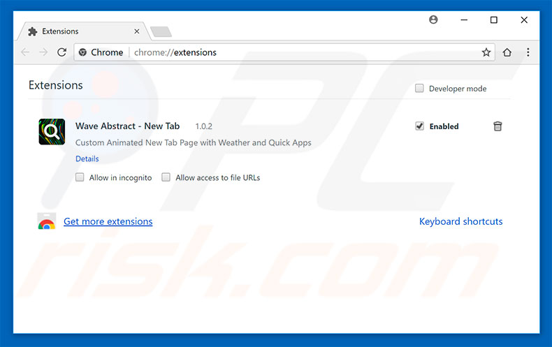 Usuwanie rozszerzeń powiązanych z wave-abstract.com z Google Chrome
