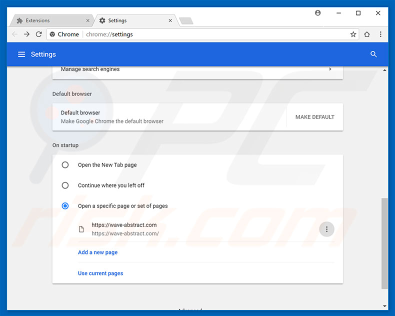 Usuwanie wave-abstract.com ze strony domowej Google Chrome