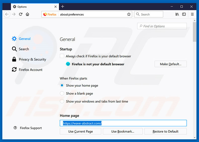Usuwanie wave-abstract.com ze strony domowej Mozilla Firefox