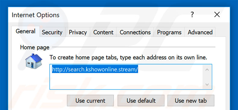 Removing search.kshowonline.stream from Internet Explorer homepage