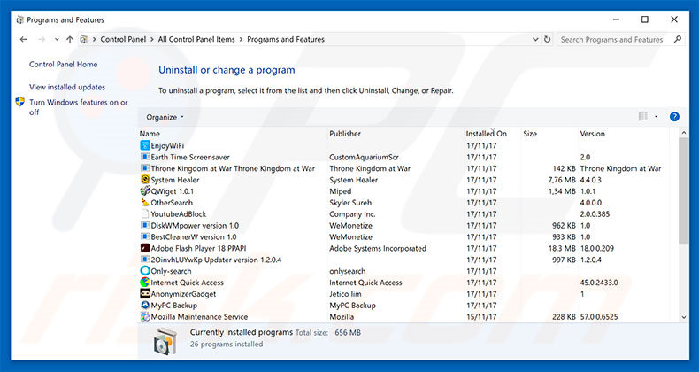 Skype Virus adware uninstall via Control Panel