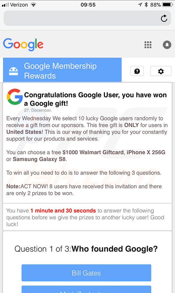 You Have Won A Google Gift mobile version