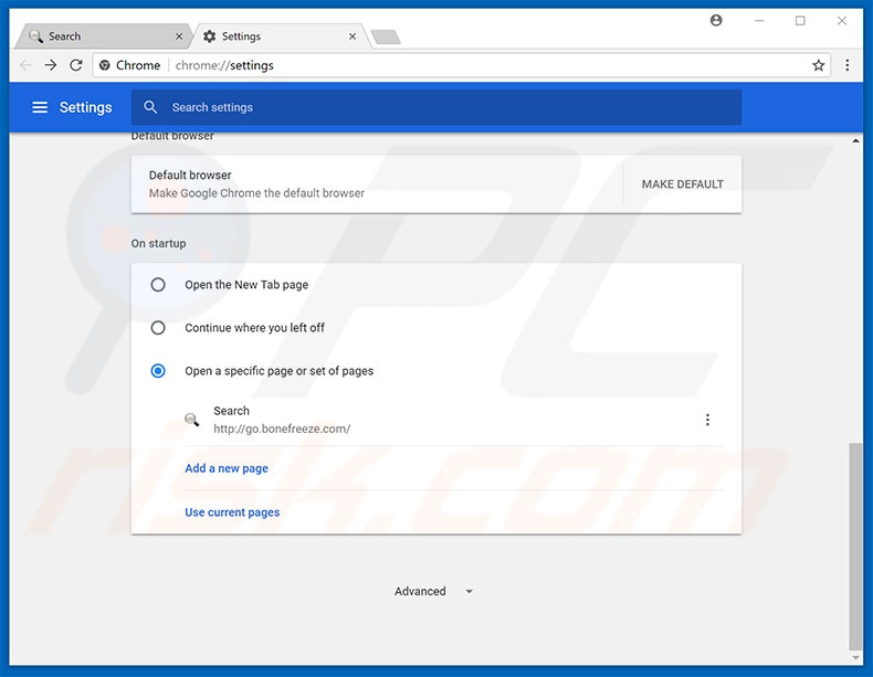 Removing go.bonefreeze.com from Google Chrome homepage