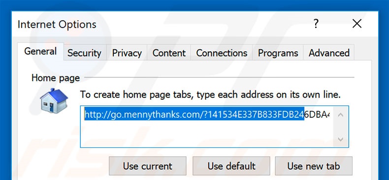 Removing go.mennythanks.com from Internet Explorer homepage