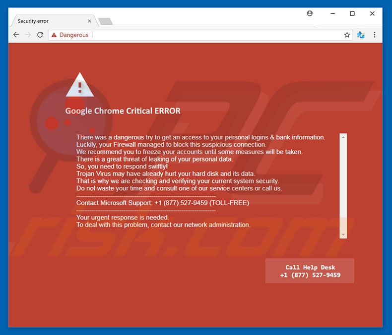 Google Chrome Critical ERROR scam