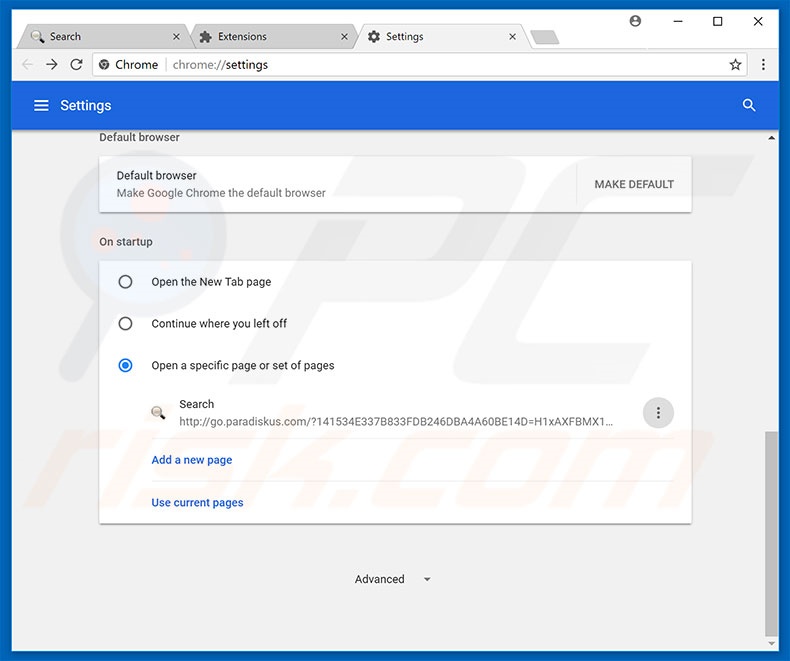 Removing go.paradiskus.com from Google Chrome homepage