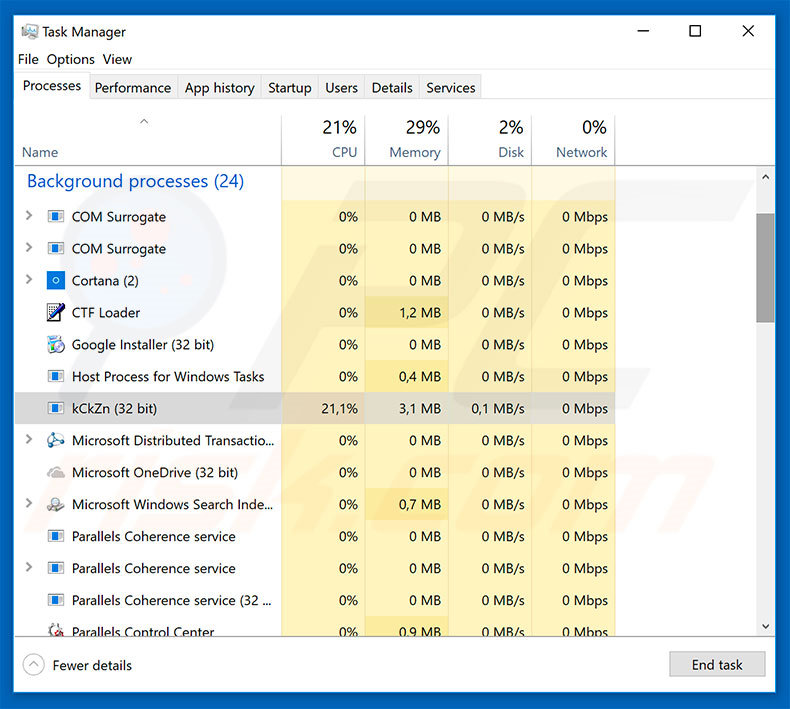 MOLE66 ransomware in task manager