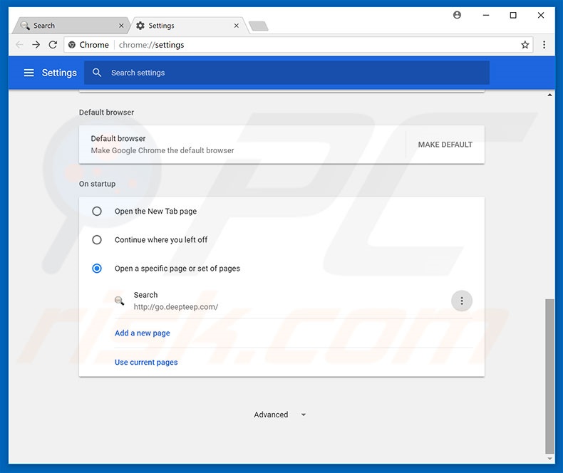 Removing go.deepteep.com from Google Chrome homepage