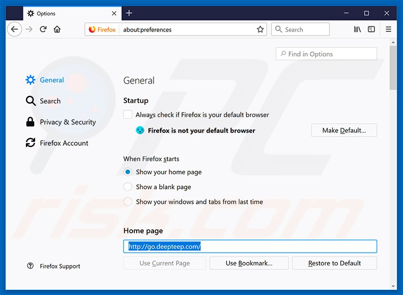 Removing go.deepteep.com from Mozilla Firefox homepage