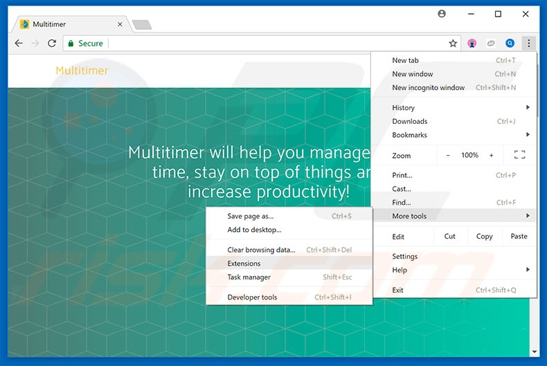 Removing Multitimer  ads from Google Chrome step 1