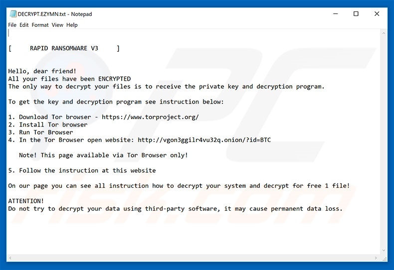 RAPID RANSOMWARE V3 decrypt instructions