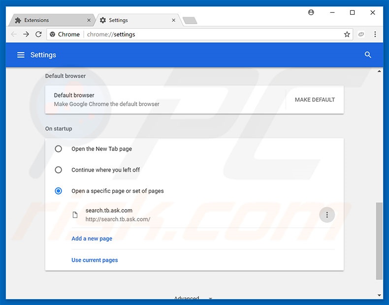 Removing search.tb.ask.com from Google Chrome homepage