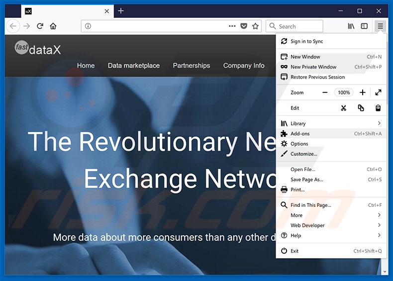 Removing FastDataX ads from Mozilla Firefox step 1