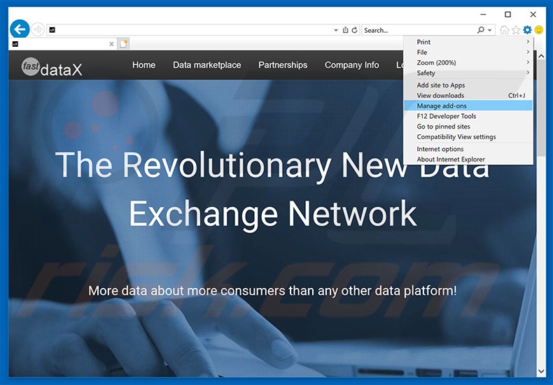 Removing FastDataX ads from Internet Explorer step 1
