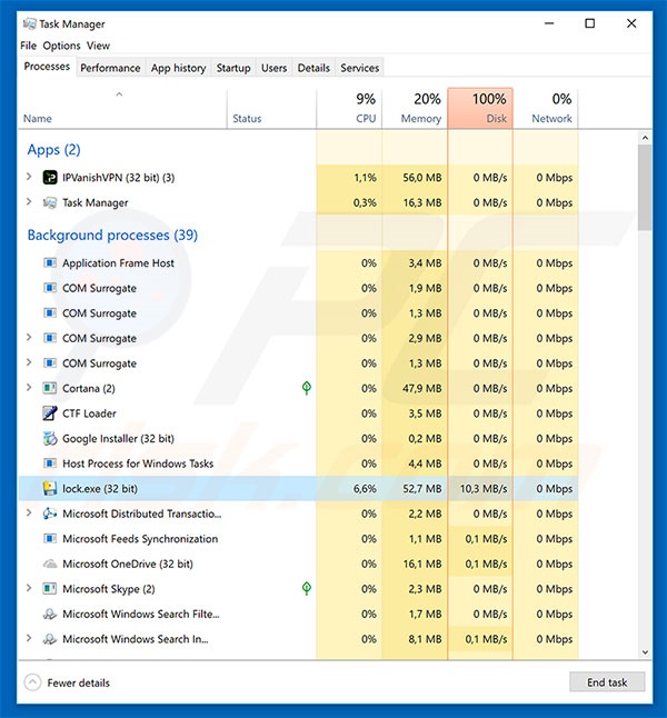 Locky Imposter in Task Manager