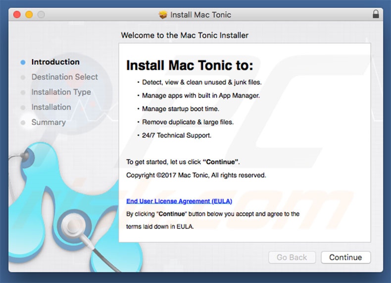 Delusive installer used to promote Mac Tonic