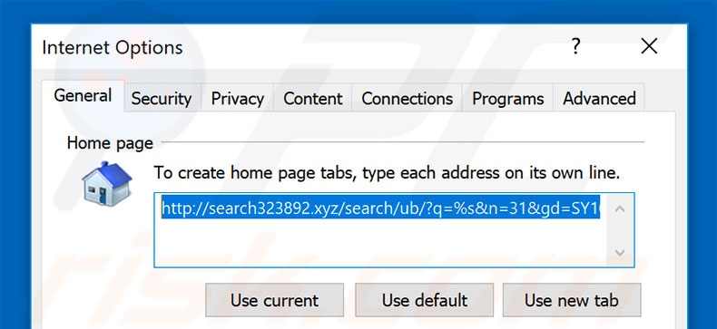 Removing search323892.xyz from Internet Explorer homepage