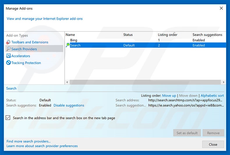 Removing search323892.xyz from Internet Explorer default search engine