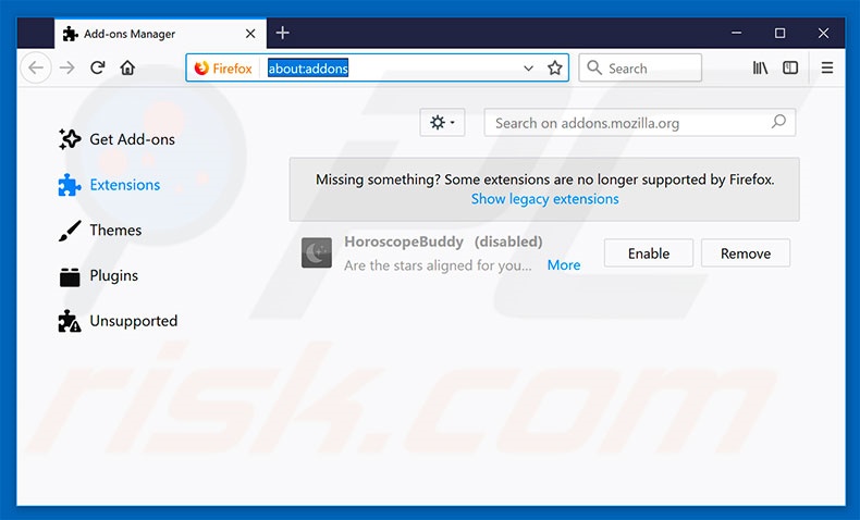 Usuwanie zwodniczych rozszerzeń z Mozilla Firefox krok 2