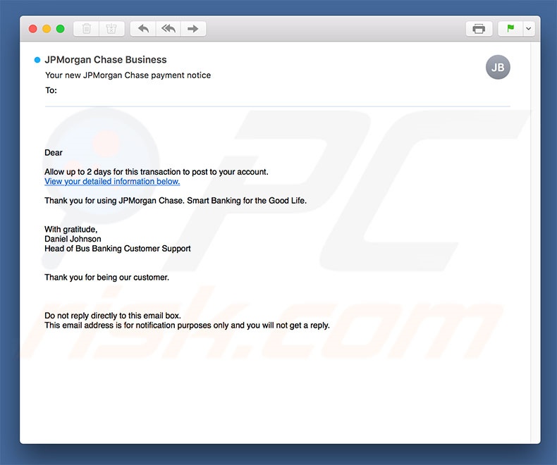 JPMorgan Chase Email Virus malware