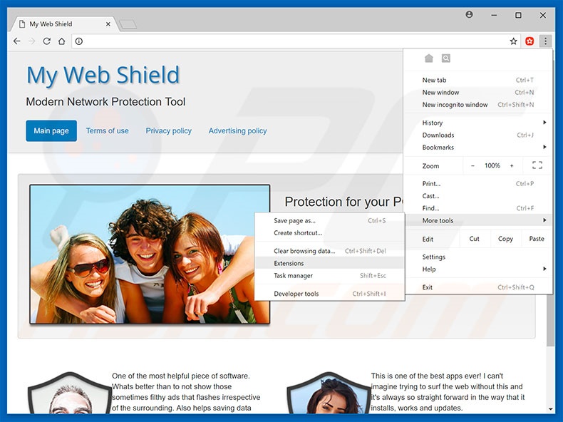 Removing My Web Shield  ads from Google Chrome step 1