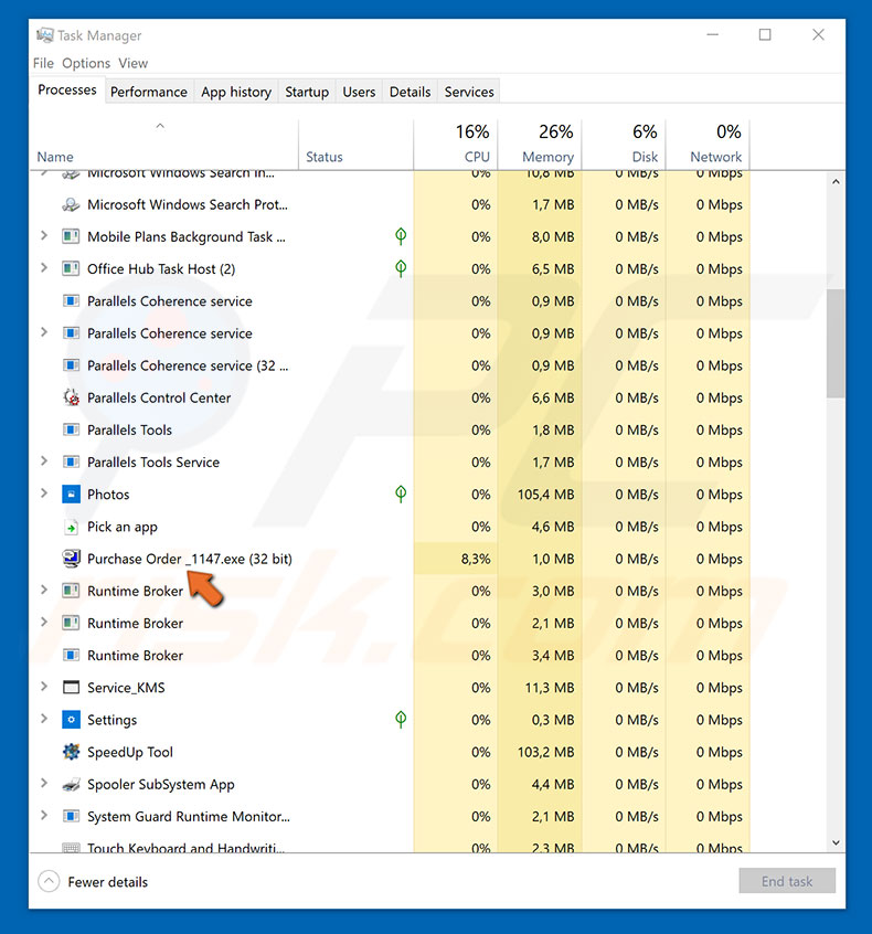 Malware Pony w Menedżerze zadań 