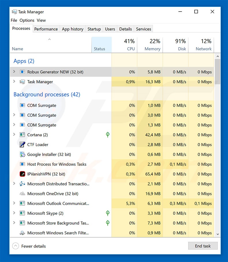 Roblox malware in windows task manager