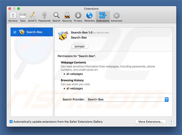 Search-Bee browser hijacker in Safari