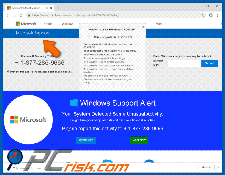 Oszustwo Microsoft Support Alert - gif