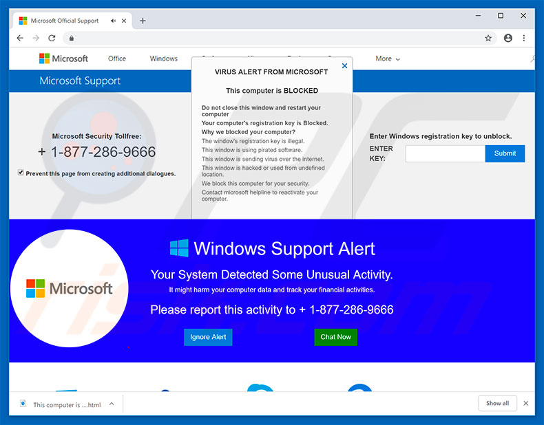 Oszustwo Microsoft Support Alert