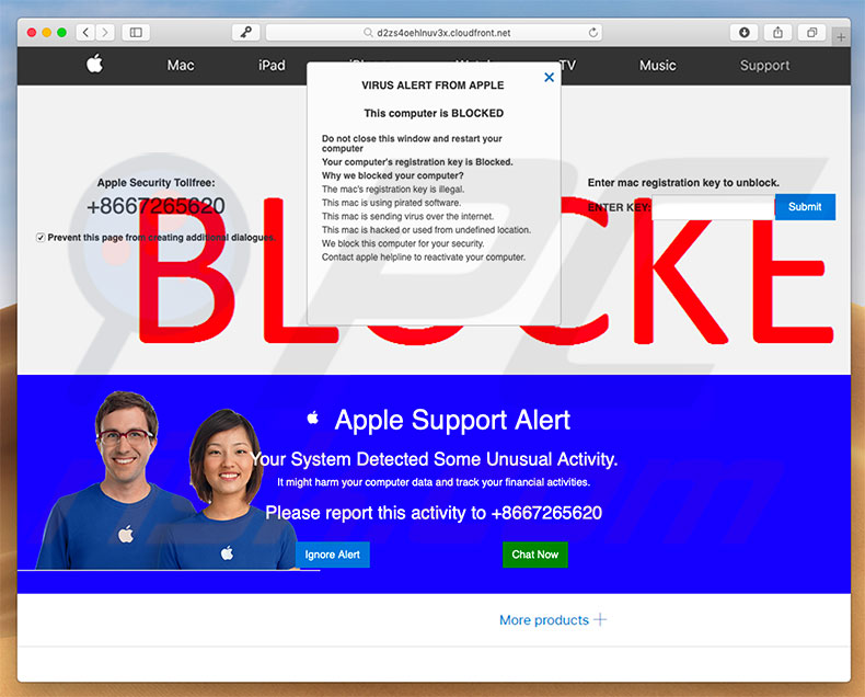 VIRUS ALERT FROM APPLE scam