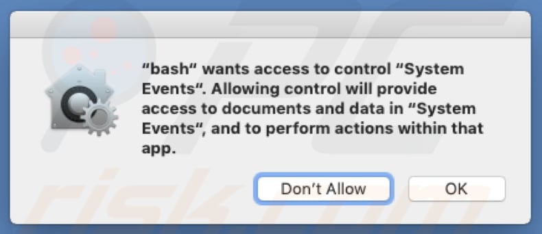 Fałszywy pop-up Bash wants to control System Events