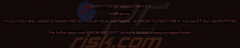 screenshot of a GandCrab 5.0.9 ransom note