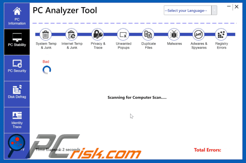 GIF image of PC Analyzer Tool performing a system scan