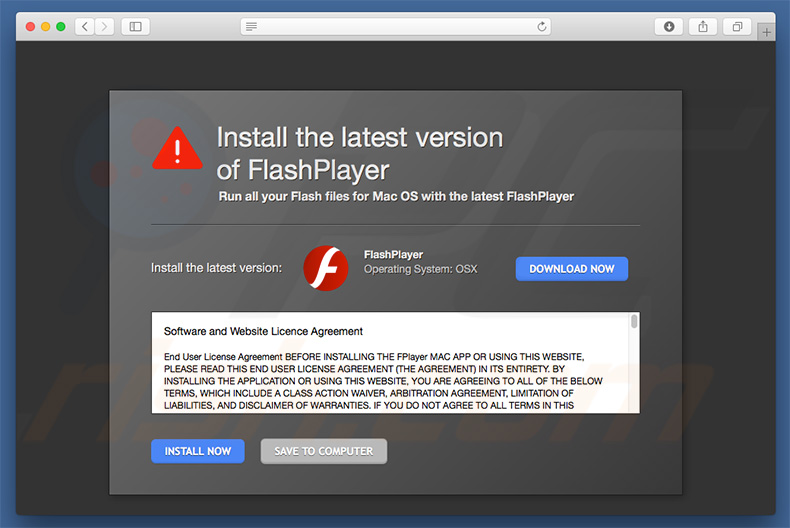 Fałszywy Adobe Flash Player promujący górnika CPU XMRig