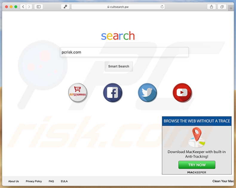 cultsearch.pw browser hijacker on a Mac computer