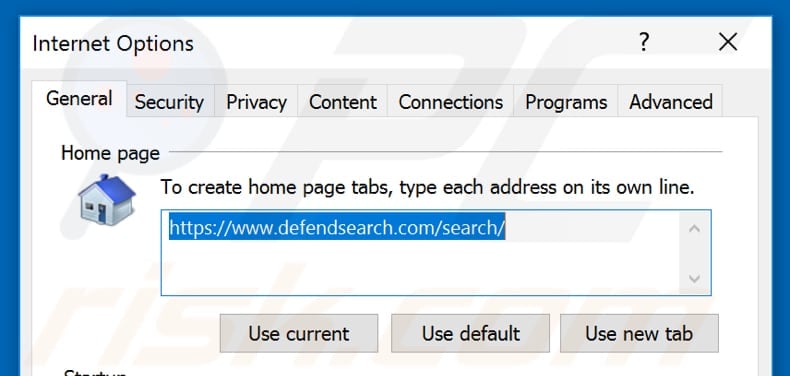 Removing defendsearch.com from Internet Explorer homepage